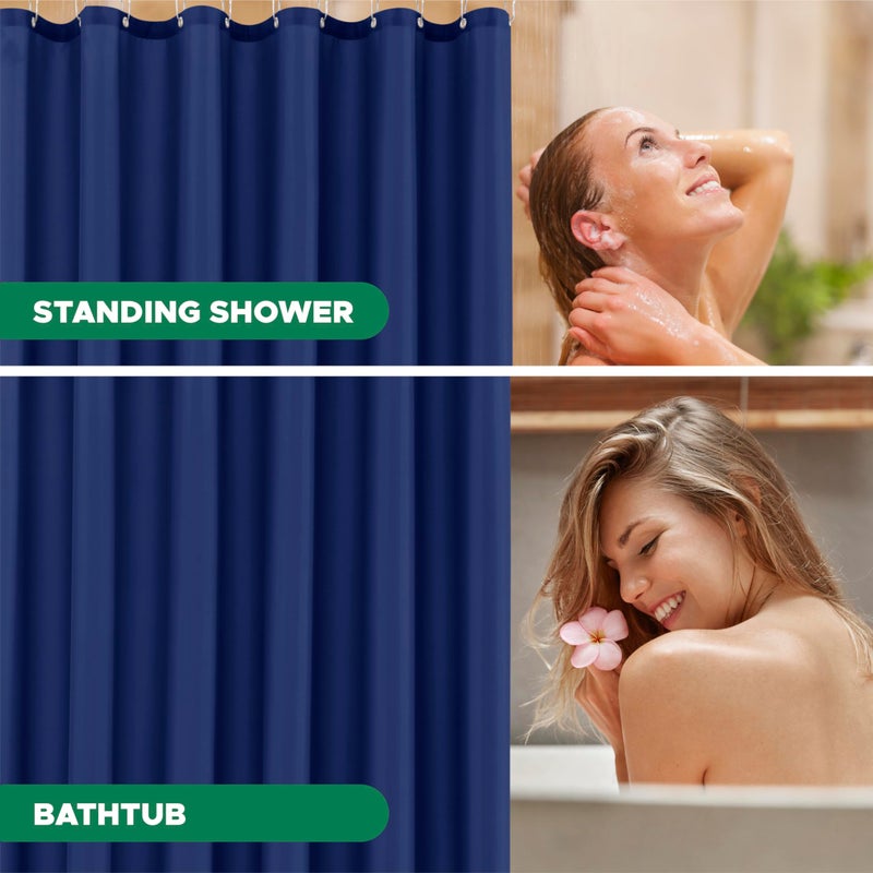 Biscaynebay Extra Long Fabric Shower Curtain Liner 72" Width by 84" Length, Navy Water Resistant Bathroom Curtains, Rust Resistant Grommets Weighted Bottom Hem Machine Washable - Image 5